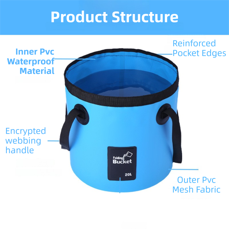 20L Blue Outdoor PVC Folding Water Bucket - Portable Fishing Barrel, Camping Water Storage, Car Washing Bag-2
